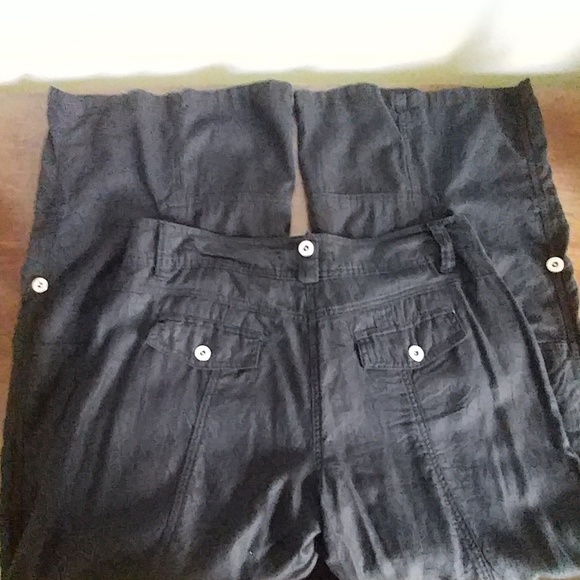 Linen /rayon blend cargo style black cropped pants - Picture 8 of 8
